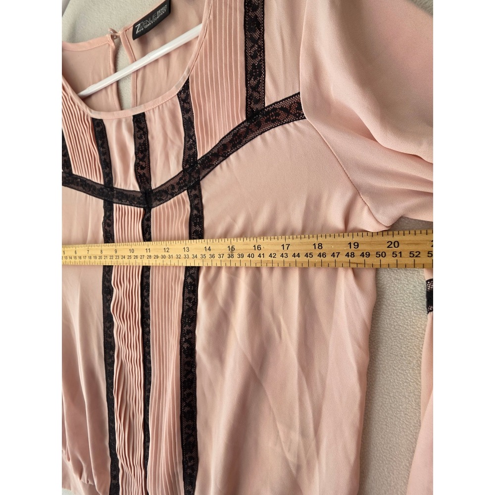 7th Avenue New York & Company Pink Lace Trim Pleated Bell Sleeve Blouse S - Picture 7 of 8